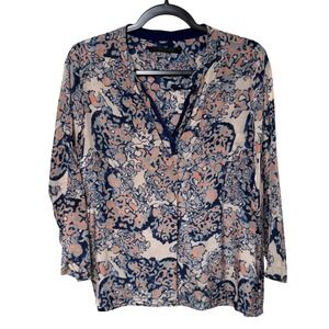 Coster Copenhagen 100% Cupro Abstract Floral V-Neck Blouse Size 36 Small